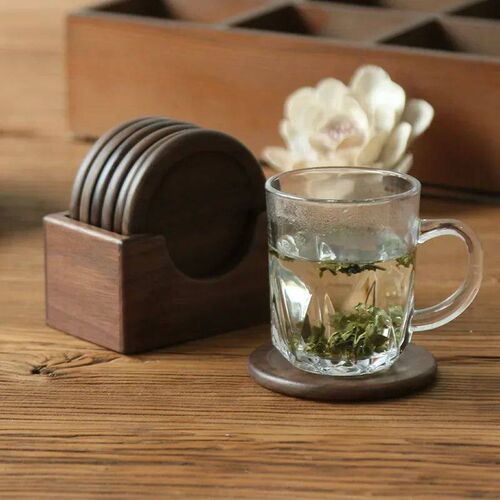 Wooden Coasters Set Black Walnut Solid Wood Round Table Mat