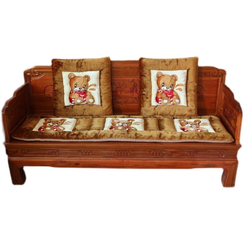 老式木沙发坐垫单人红实木头中式座垫加厚毛绒卡通春秋椅垫子