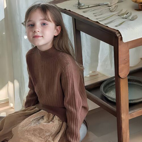 Girls Sweater 2025 Medium And Big Children Half Turtleneck S