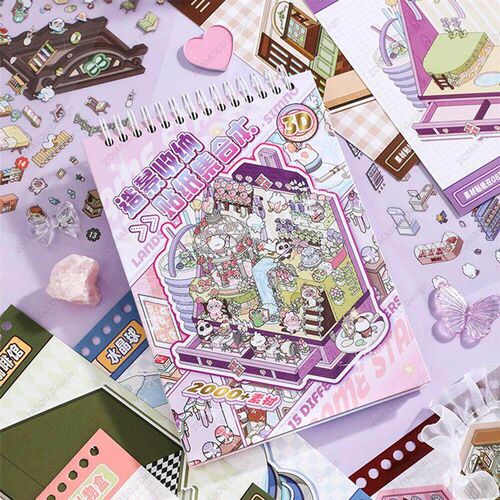 15IN1 3D Landscape Stickers Book 2.5d DIY Cabin Scene Sticke