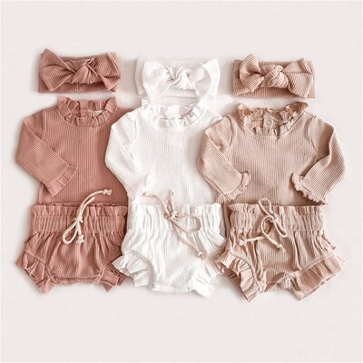 2Pcs Infant Baby Girl Clothes Set Cotton Ruffle Newborn Girl