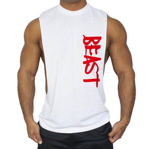 Large slit fitness and bodybuilding training sleeveless