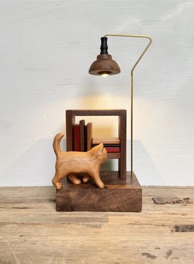 木质小夜灯艺术家居咖啡店内装饰品工艺品桌面创意礼品原木风摆件