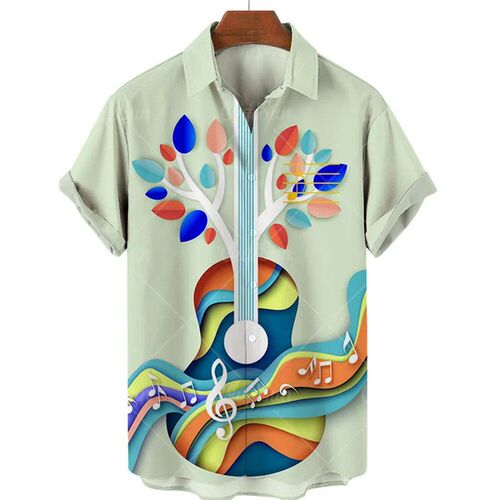 Summer Hawaiian Shirts For Men Music Guitar Printed ops Clot