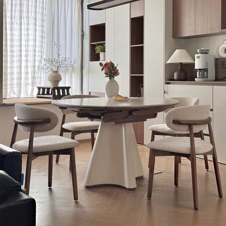 奶油风岩板餐桌可变圆桌家用实木方圆两用餐桌小户型法式简约饭桌,3C数码配件,其它配件,淘宝优惠券,粉丝福利购,淘宝优惠卷