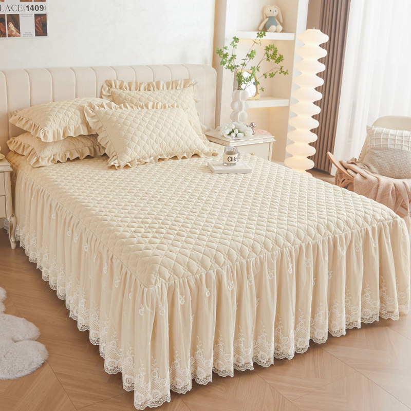 类夹棉牀裙式牀罩单件高档蕾丝花边公主风牀围裙保护四季通用,床上用品,床裙,淘宝优惠券,粉丝福利购,淘宝优惠卷
