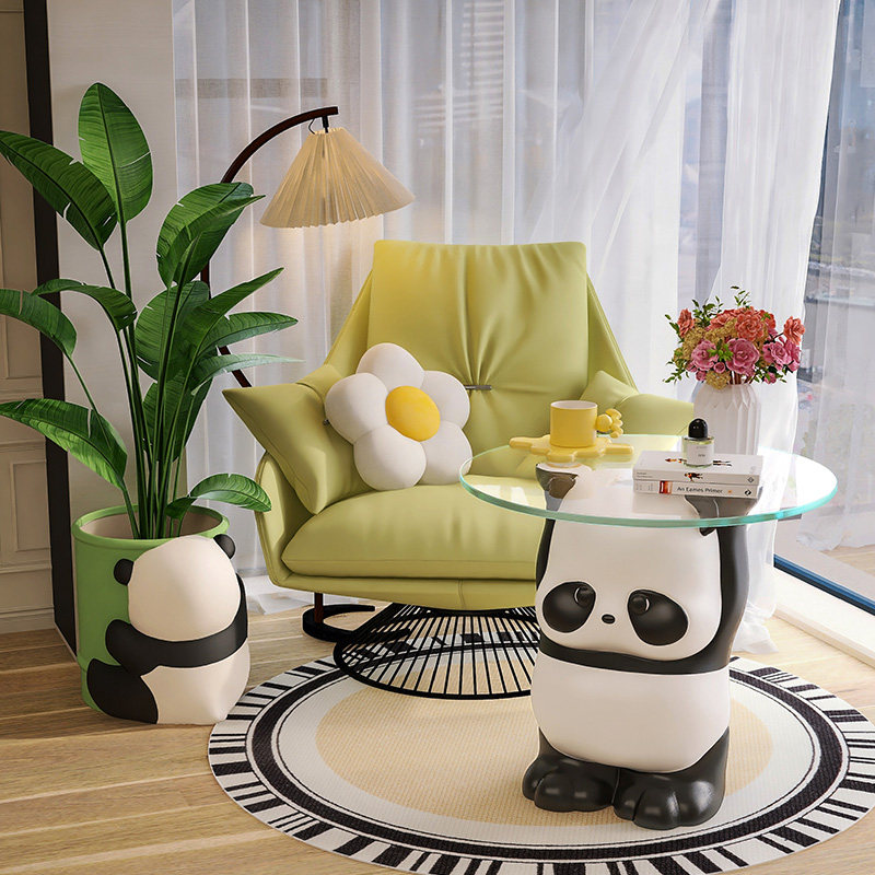 奶油风熊猫卡通茶几床头柜沙发边几餐桌客厅卧室电视柜旁落地摆件,家居饰品,落地摆件,淘宝优惠券,粉丝福利购,淘宝优惠卷