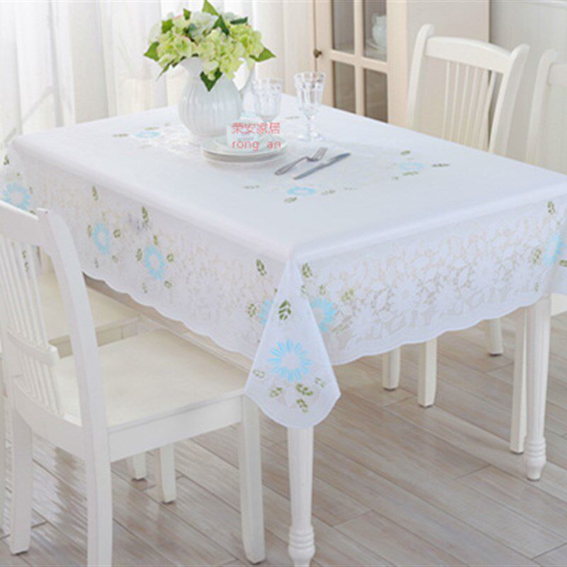 欧式桌布防水防油免洗烫金隔热台布花朵田园蕾丝PVC长方形餐桌布