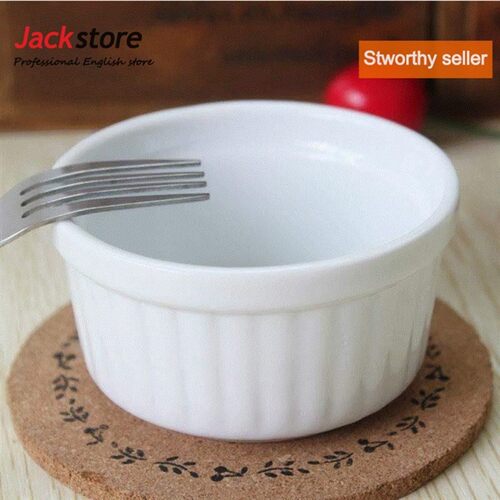 set of 5 White ceramic ramekin baking bowl pudding bowl cup