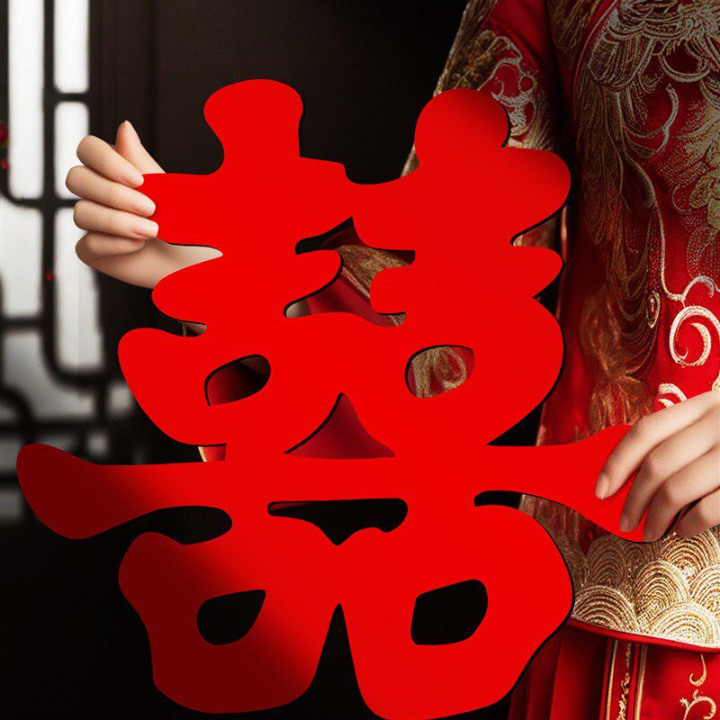婚房布置喜字贴纸新婚旅行婚庆氛围大囍字贴结婚婚礼装饰拉花彩带