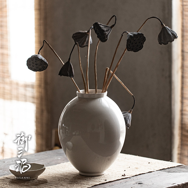 白色陶瓷花瓶月亮罐水培插干花客厅花器高级感陶罐餐厅民宿摆件,家居饰品,花瓶,淘宝优惠券,粉丝福利购,淘宝优惠卷