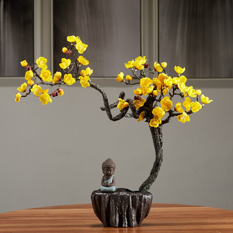 仿真傲骨梅花假花套装玄关酒店茶几前台桌面装饰陶瓷花艺摆件促销