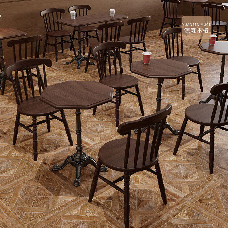 复古咖啡厅奶茶店西餐厅实木餐桌椅组合清吧甜品店烘焙店小吃店桌