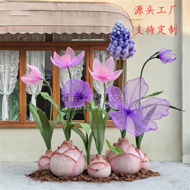 eva仿真花欧根纱紫荆花装饰家居客厅摆件婚礼堂路引布景橱窗花束