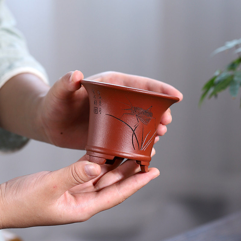 清香阁紫砂盆 唯珍手工微型盆 桌面朱泥菖蒲多肉盆手掌景观盆景花