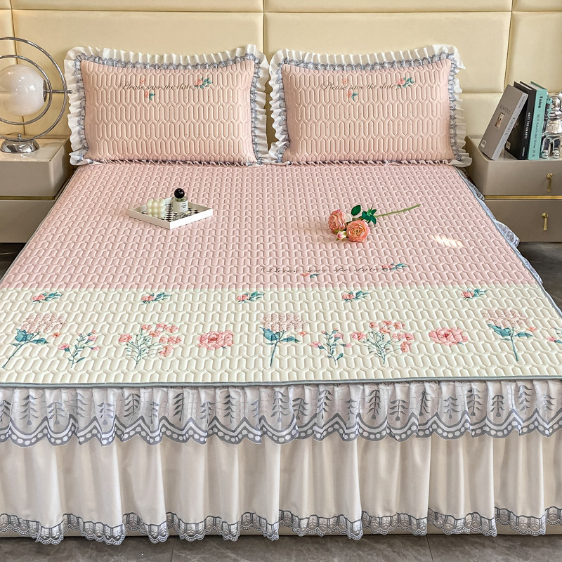 乳胶凉席床裙款三件夏季冰丝席蕾丝边1.5米1.8x床罩空调软席,床上用品,乳胶席,淘宝优惠券,粉丝福利购,淘宝优惠卷