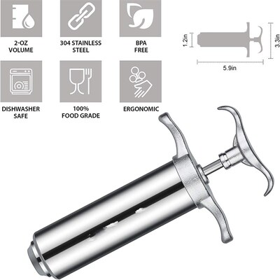 Meat Injector Syringe Kit Marinade Needles BBQ Grill Smoker