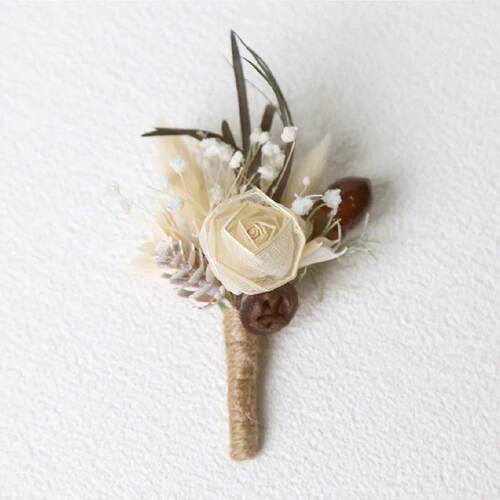 1PC Beautiful Dry Flower Brooches Men Wedding Corsage Banque