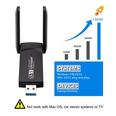 Wireless USB 1300Mbps WiFi Adapter Dual Band 2.4G 5Ghz USB 3