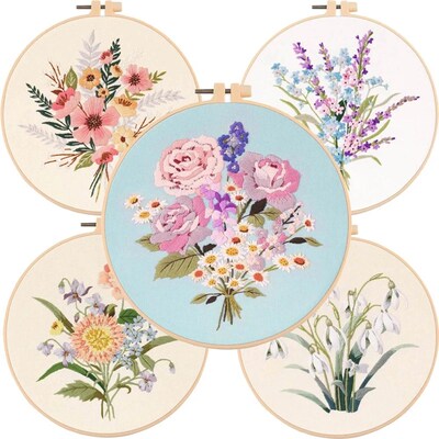 Flower Embroidery Starter Kit DIY Cross Stitch Set for Begin