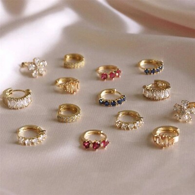 Fashion Colorful Crystal Small Hoop Earrings Clear CZ Geomet