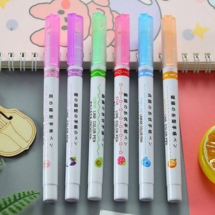 6 Colors Curve Line Marker Highlighter Pen Outline Pastel Ma