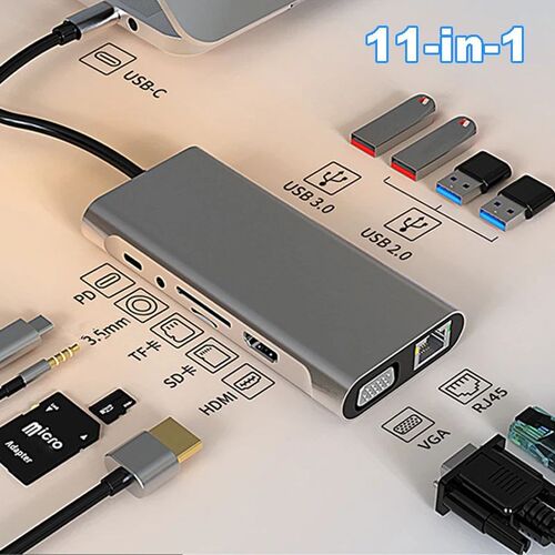 4K 30Hz USB C Docking Station Type C to HDMI-compatible VGA