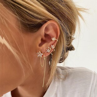 Flower Filled Gold Earclip Without Piercing Earcuff ISUEVA