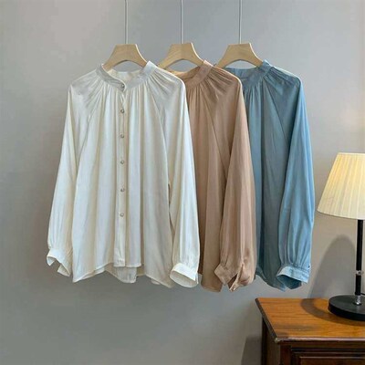 Acetic acid satin shirt womens design sense small long-slee