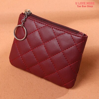 Women PU Leather Zip Coin Wallet Key Chain Fashion Small Pur