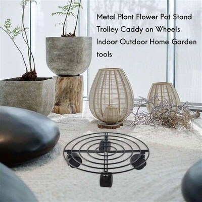 Metal Plant Flower Pot Stand Trolley Caddy on Wheels Indoor