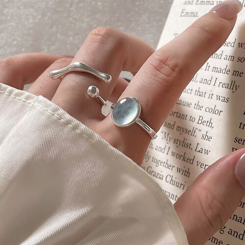 925 Sterling Silver Oval Blue Stone Rings For Women Counple