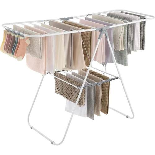 Clothes Drying Rack, with Sock Clips, Metal Laundry Rack, Fo