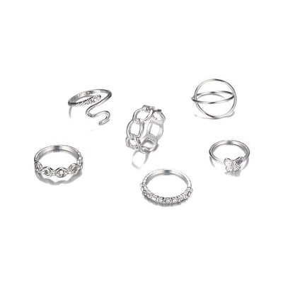 Vintage Diamond Hollow Butterfly Snake Shaped Rings 6PackEur