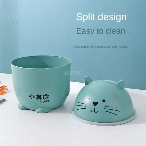 Cartoon Cat Table Plastic Trash Can Desktop Waste Box Bin Ga