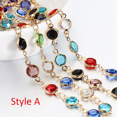 1meter 6mm Colorful Crystal Beads Beaded Chain Glass Bead KC