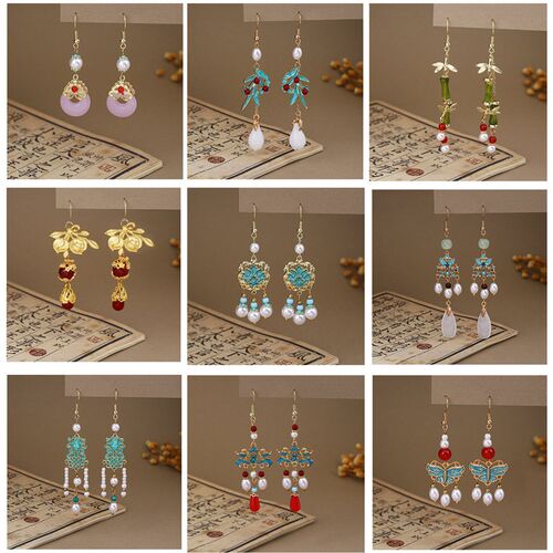 New Chinese Style Butterfly Water Drop Pearl Tassel Ear Hook