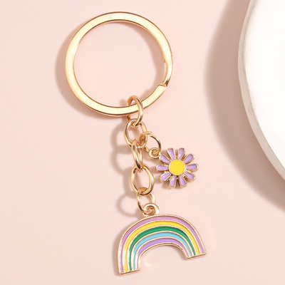 Cute Rainbow Cloud Keychain Smile Face Key Ring Enamel Key C