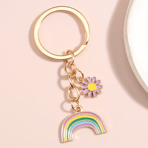 Cute Rainbow Cloud Keychain Smile Face Key Ring Enamel Key C