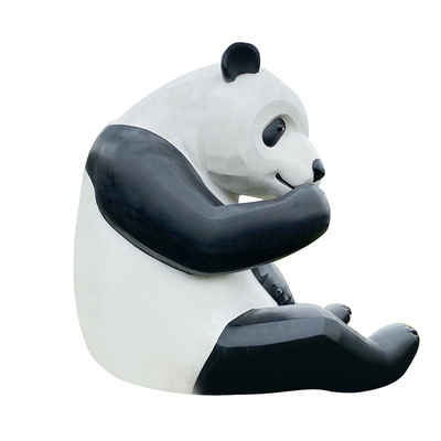 定制大型不锈钢熊猫雕塑金属镜面几何镂空切割面玻璃纤维卡通动物