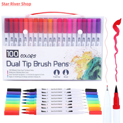 FineLiner Dual Tip Brush Art Markers Pen 12/48/72/100/120 Co