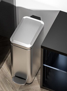 QGD不锈钢夹缝垃圾桶家用卫生间窄款厕所带盖脚踩式卫生桶长方形