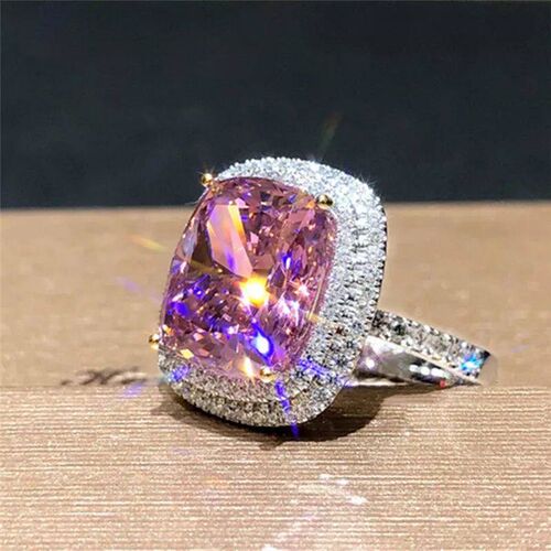 Huitan Personality Big Pink Cubic Zirconia Wedding Rings for