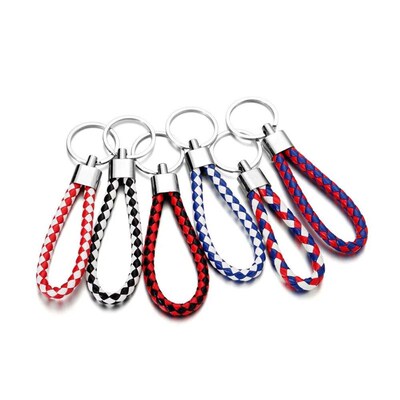 5Pcs/Lot PU Leather Braided Woven Rope Keychain Keyring Hold