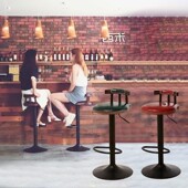 KTV酒吧椅升降旋转靠背皮革家用凳子咖啡厅奶茶店柜台铁艺高脚凳