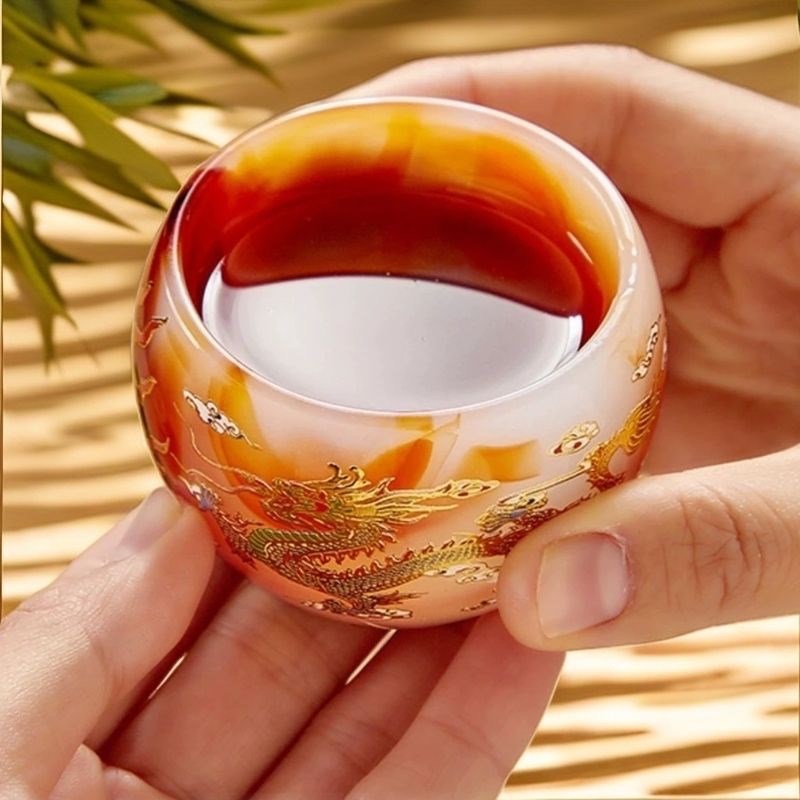 琉璃茶杯主人杯帝王绿龙凤呈祥茶杯琉璃茶具套装玉瓷单杯品茗家用