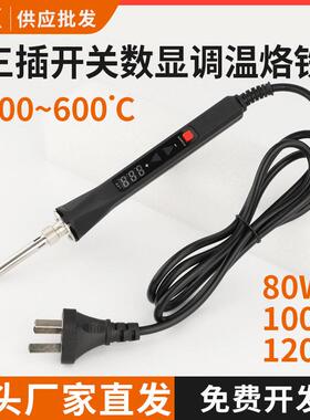 大功率电烙铁80W100W120W洛铁600度高温数显带开关维修调温电烙铁