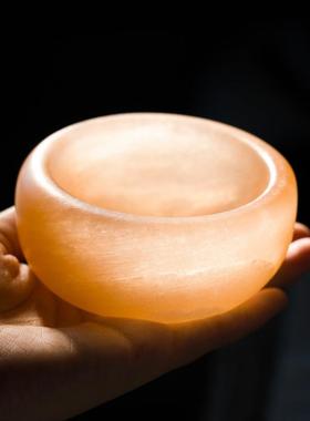 新石膏碗天然石膏矿石碗疗愈摆件圆形爱心碗橙色工艺品