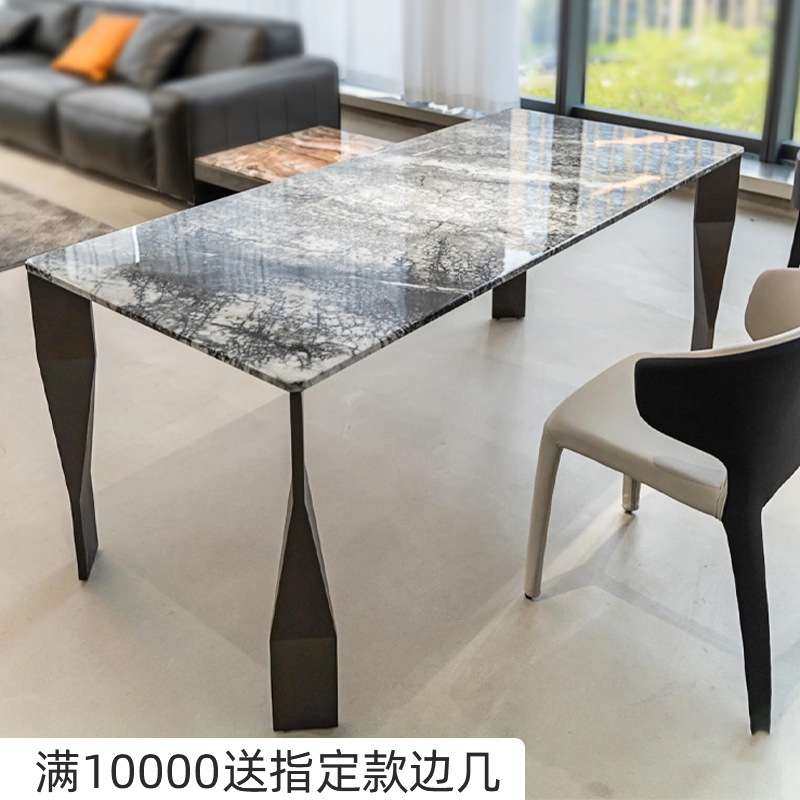 设计师款家用长方形桌子小户型岩板餐桌奢石饭桌天然大理石餐桌