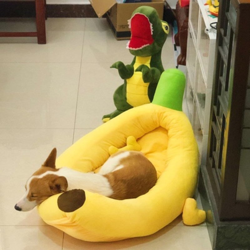 卡通狗窝香蕉窝猫窝泰迪柯基比熊狗床宠物棉窝中小型犬四季通用窝